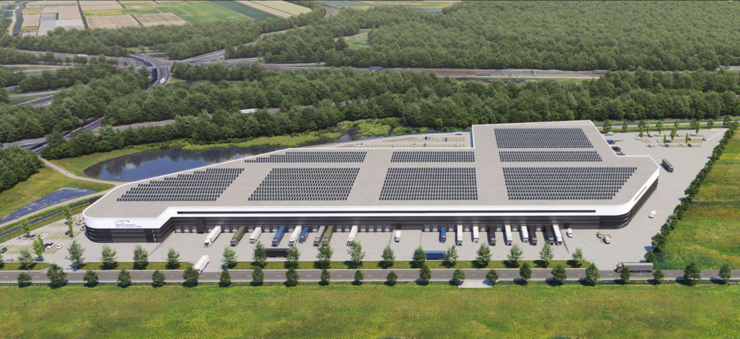 Luchtfoto logistic warehouse Ridderkerk met laden/lossen perrons